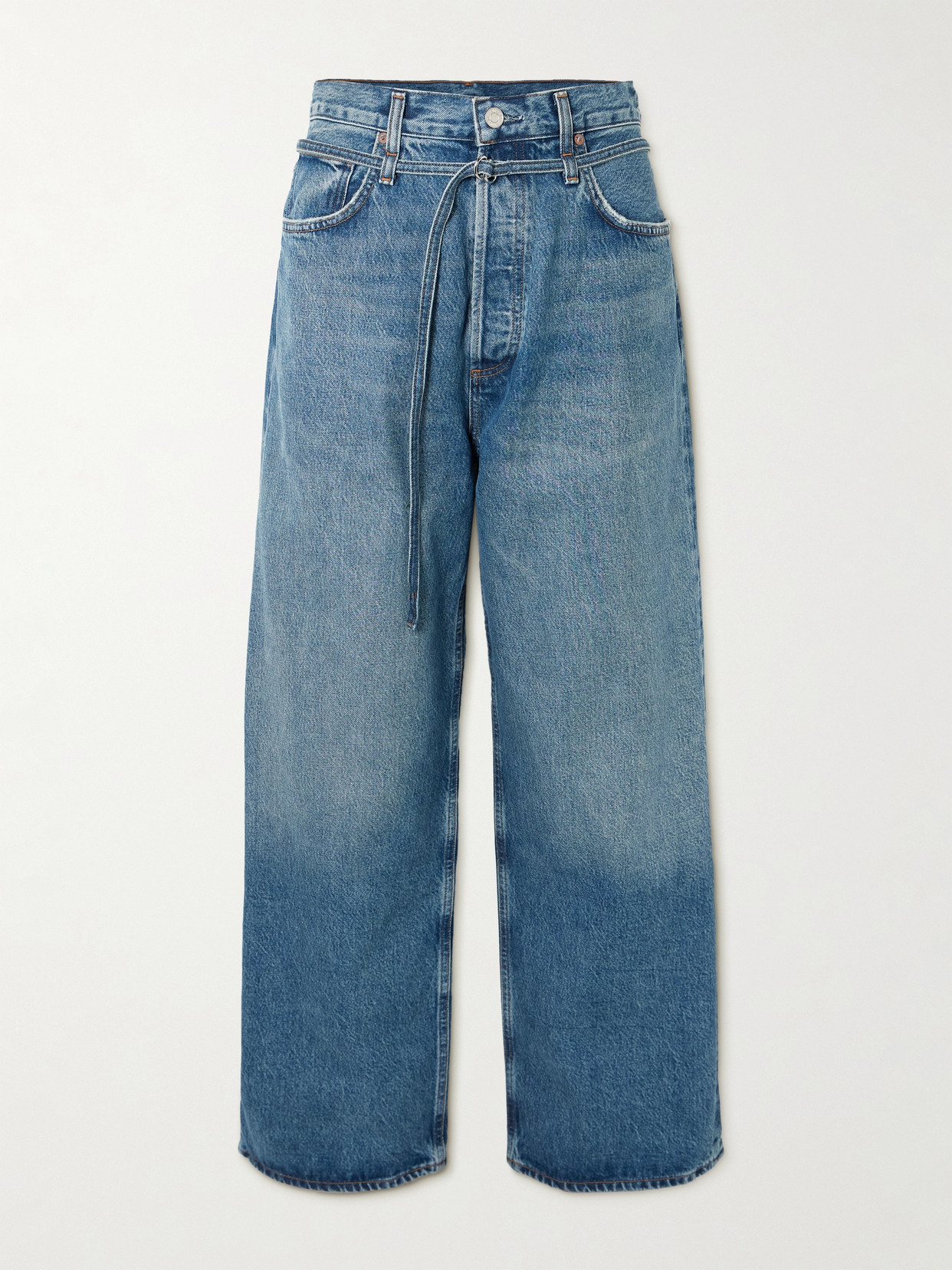 Agolde Emmi Belted High-rise Wide-leg Jeans In Blue