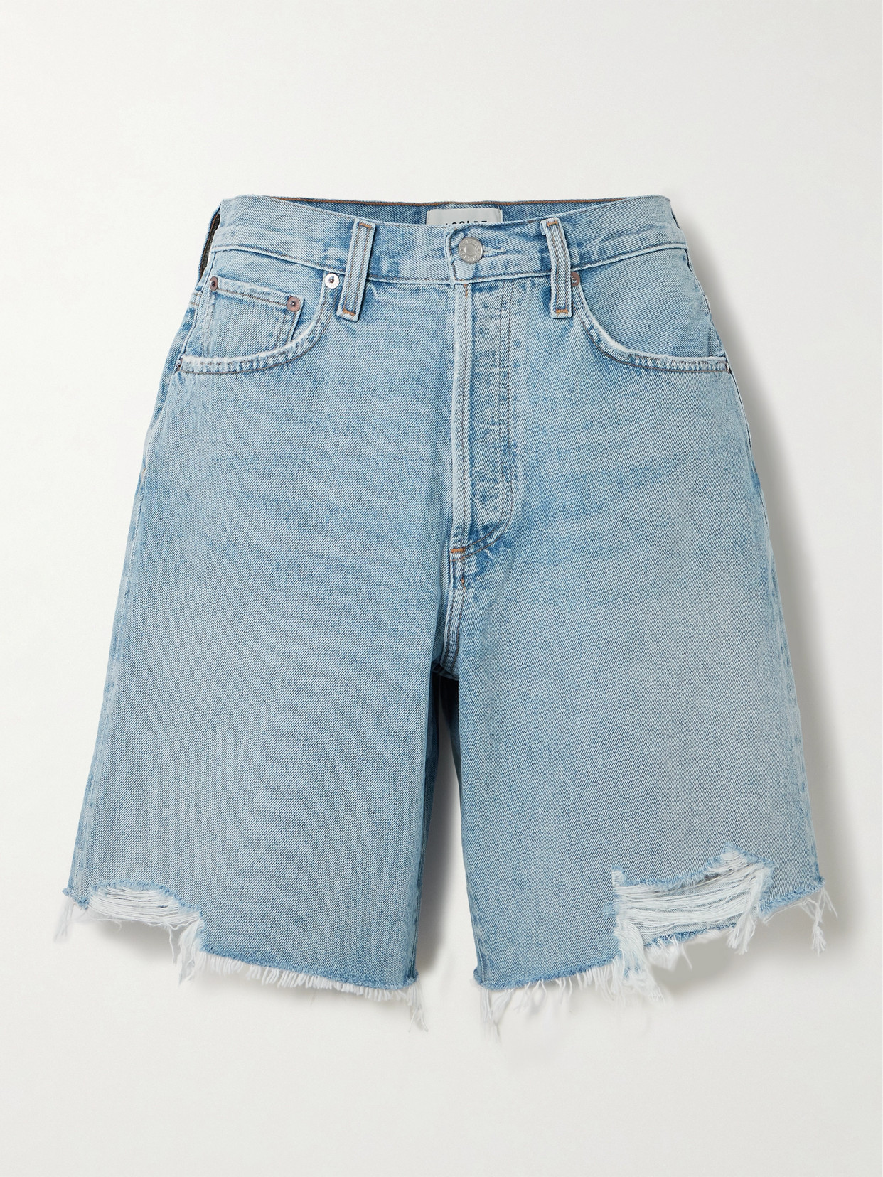 Agolde Indra Denim Knee Shorts In Light Wash
