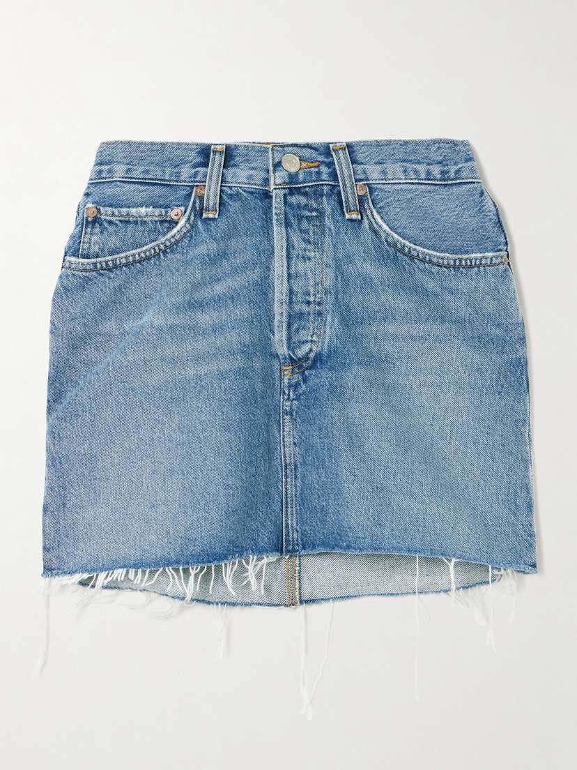 AGOLDE V-waist Frayed Denim Mini Skirt