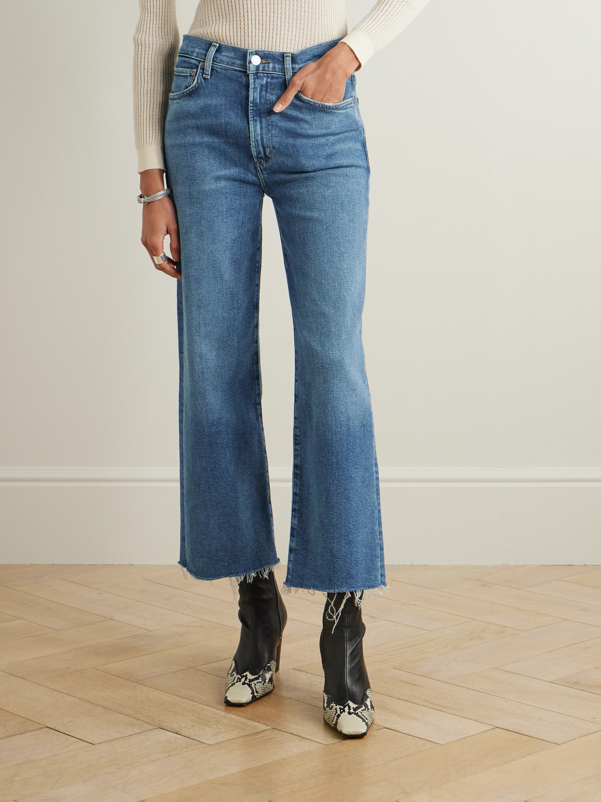 Agolde Harper cropped frayed mid-rise straight-leg jeans