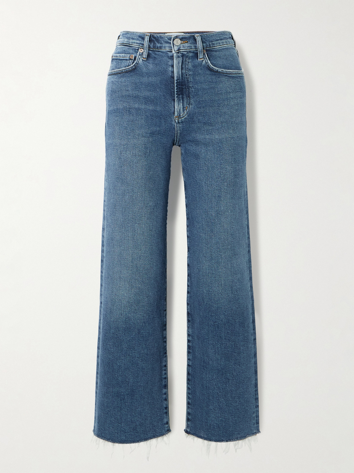 Agolde Harper Cropped Frayed Mid-rise Straight-leg Jeans In Blue