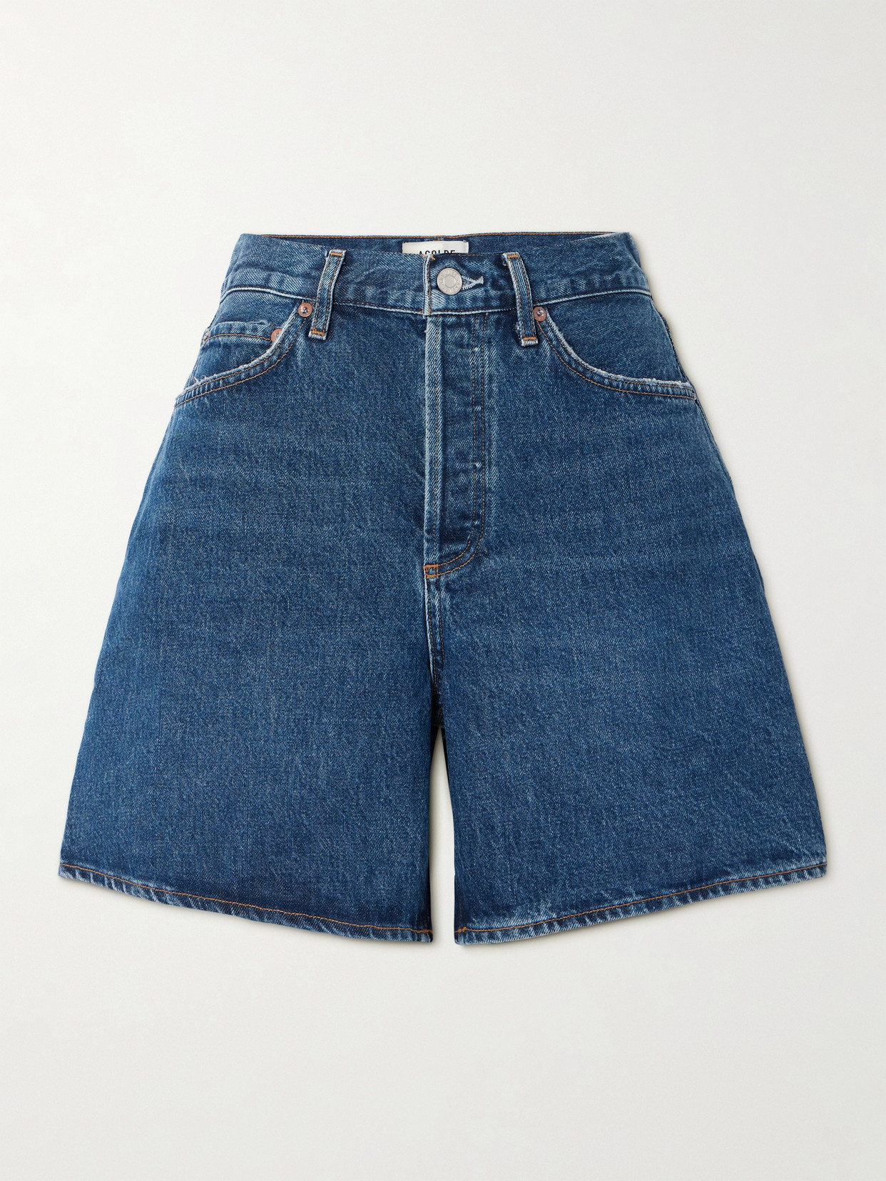 Agolde Dame High Waist Mid Length Relaxed Denim Shorts In Blue
