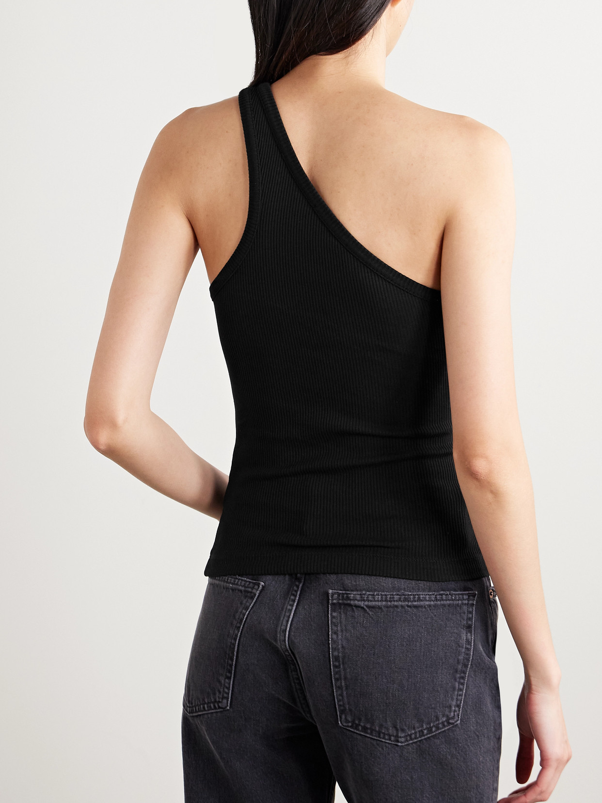 Shop Agolde Verica One-shoulder Ribbed-knit Tank In Black