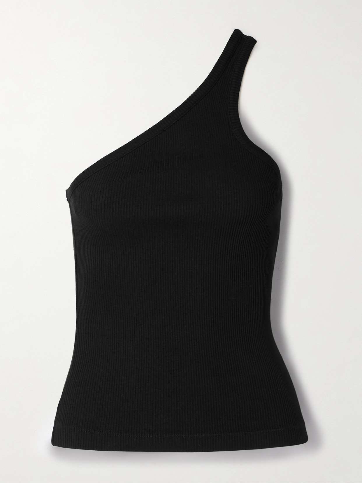Shop Agolde Verica One-shoulder Ribbed-knit Tank In Black