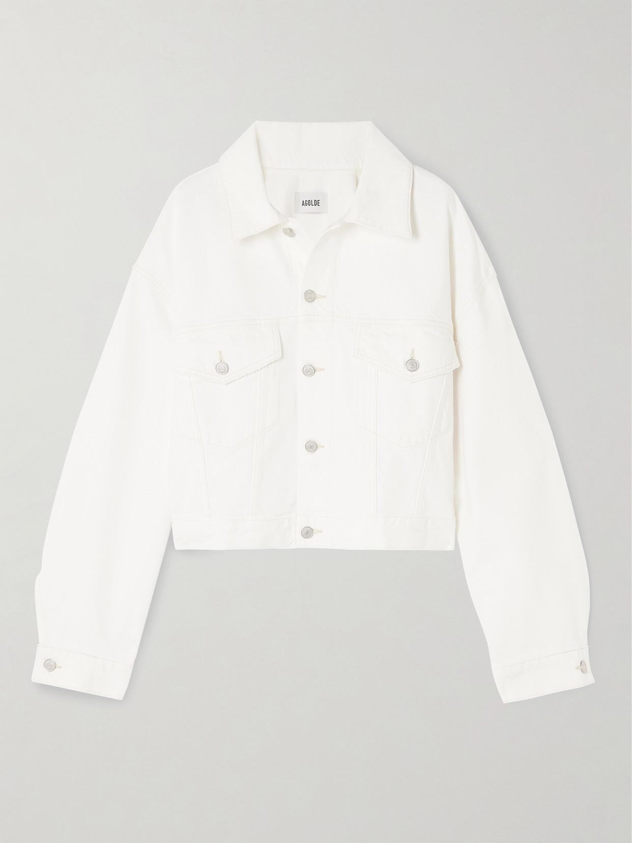 Agolde Palmer Cropped Recycled-denim Jacket In White