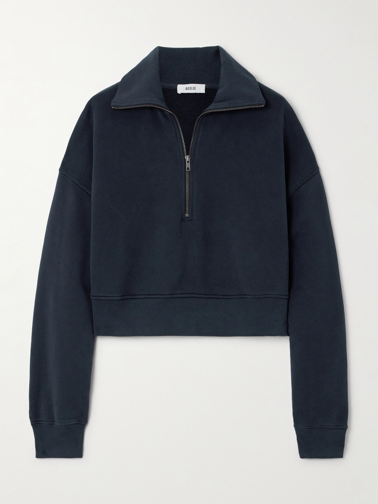 Agolde Bethan Cropped Cotton-jersey Sweatshirt In Blue