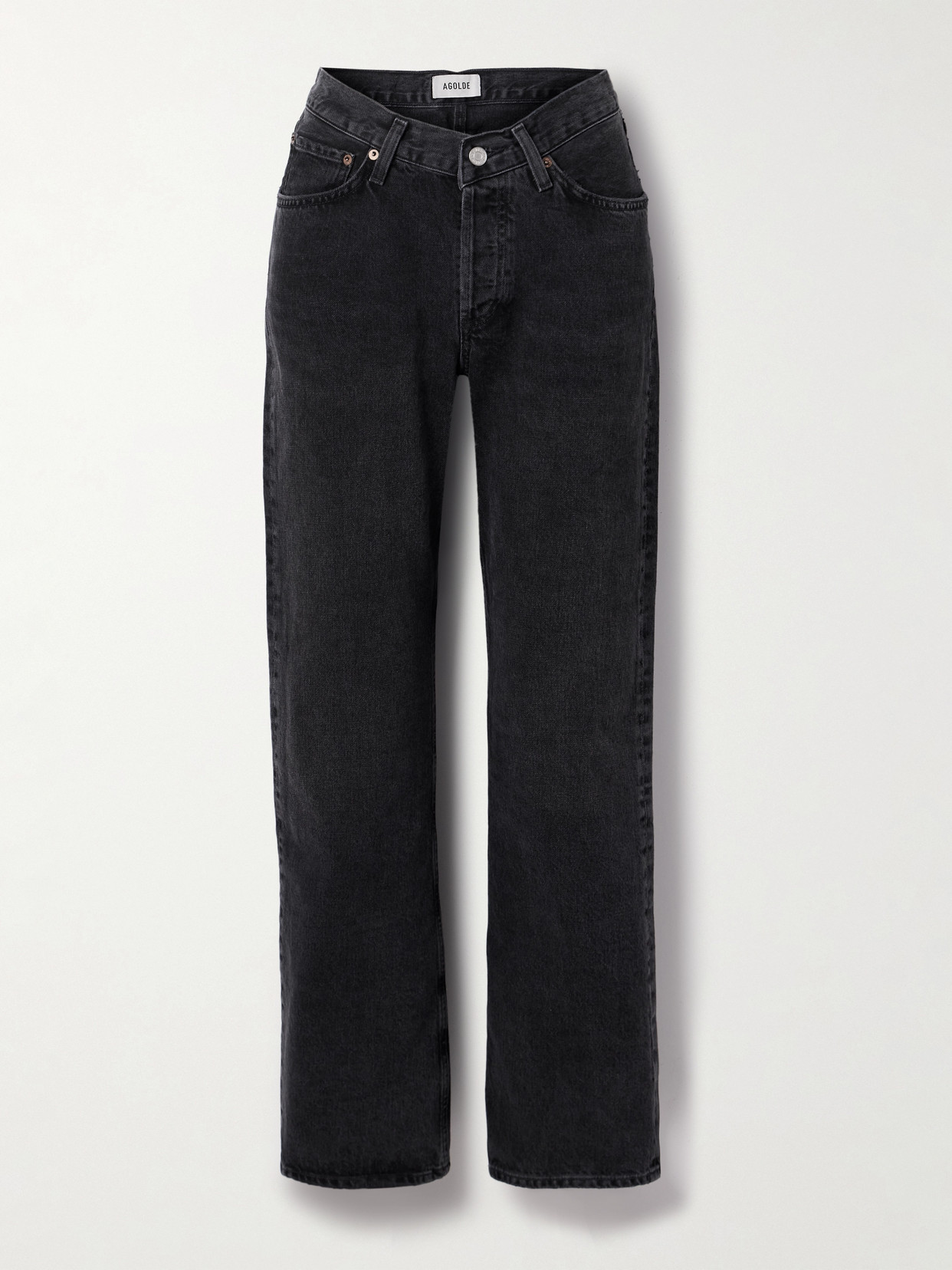 Agolde Black 90s Pinch Waist High Rise Straight Jeans In Black