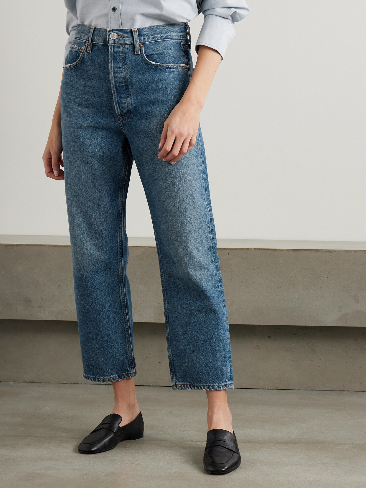 Agolde 90s Pinch Waist Long High Rise Straight Jeans In Blue