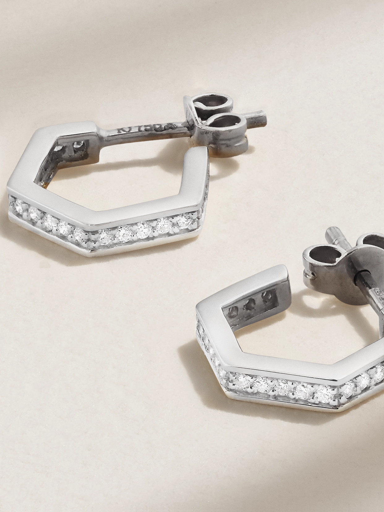 Shop Kolours Jewelry Hexagon Small 18-karat White Gold Diamond Hoop Earrings In Silver