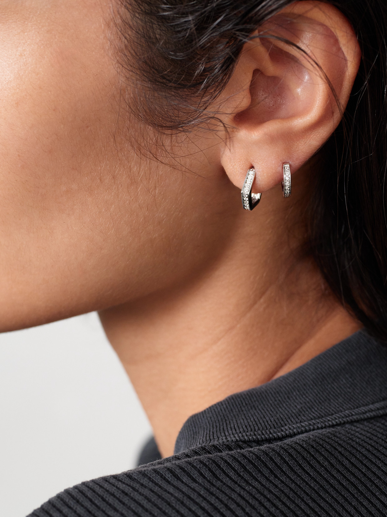 Shop Kolours Jewelry Hexagon Small 18-karat White Gold Diamond Hoop Earrings In Silver