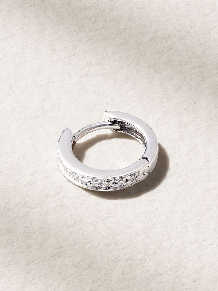 KOLOURS JEWELRY Small 18-karat White Gold Diamond Single Hoop Earring