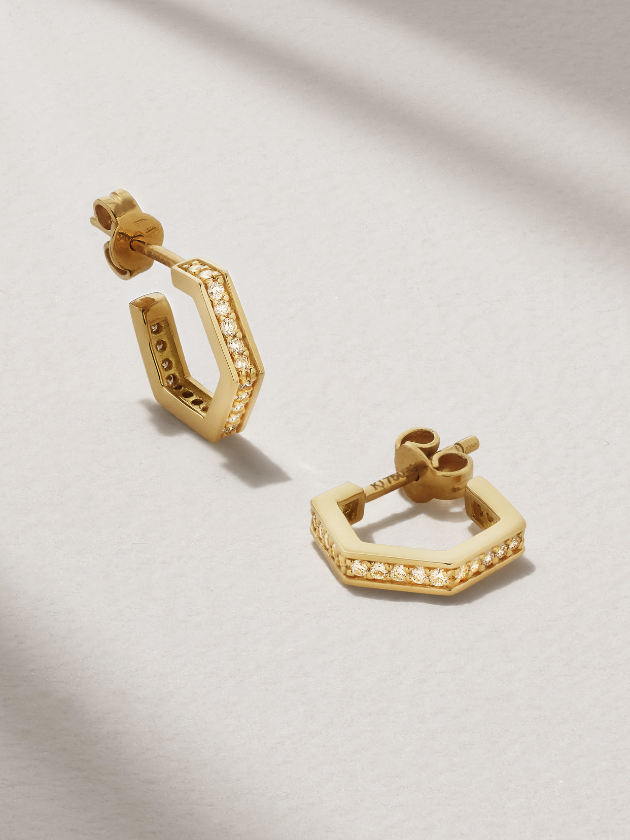 Kolours Jewelry Hexagon Small 18-karat Gold Diamond Hoop Earrings