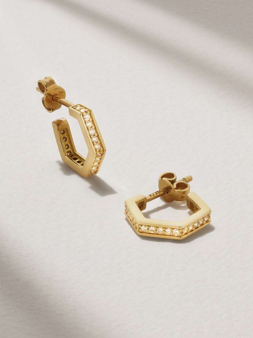 KOLOURS JEWELRY Hexagon Small 18-karat Gold Diamond Hoop Earrings