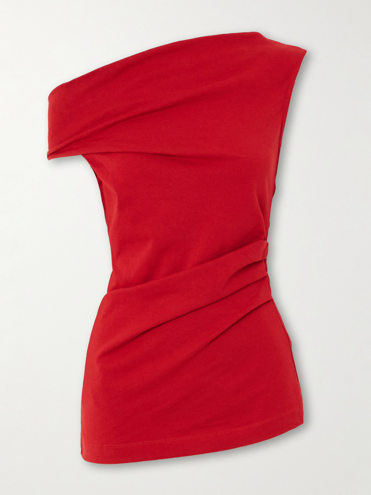 Shop Dries Van Noten Off-the-shoulder Draped Cotton-jersey Top In Red