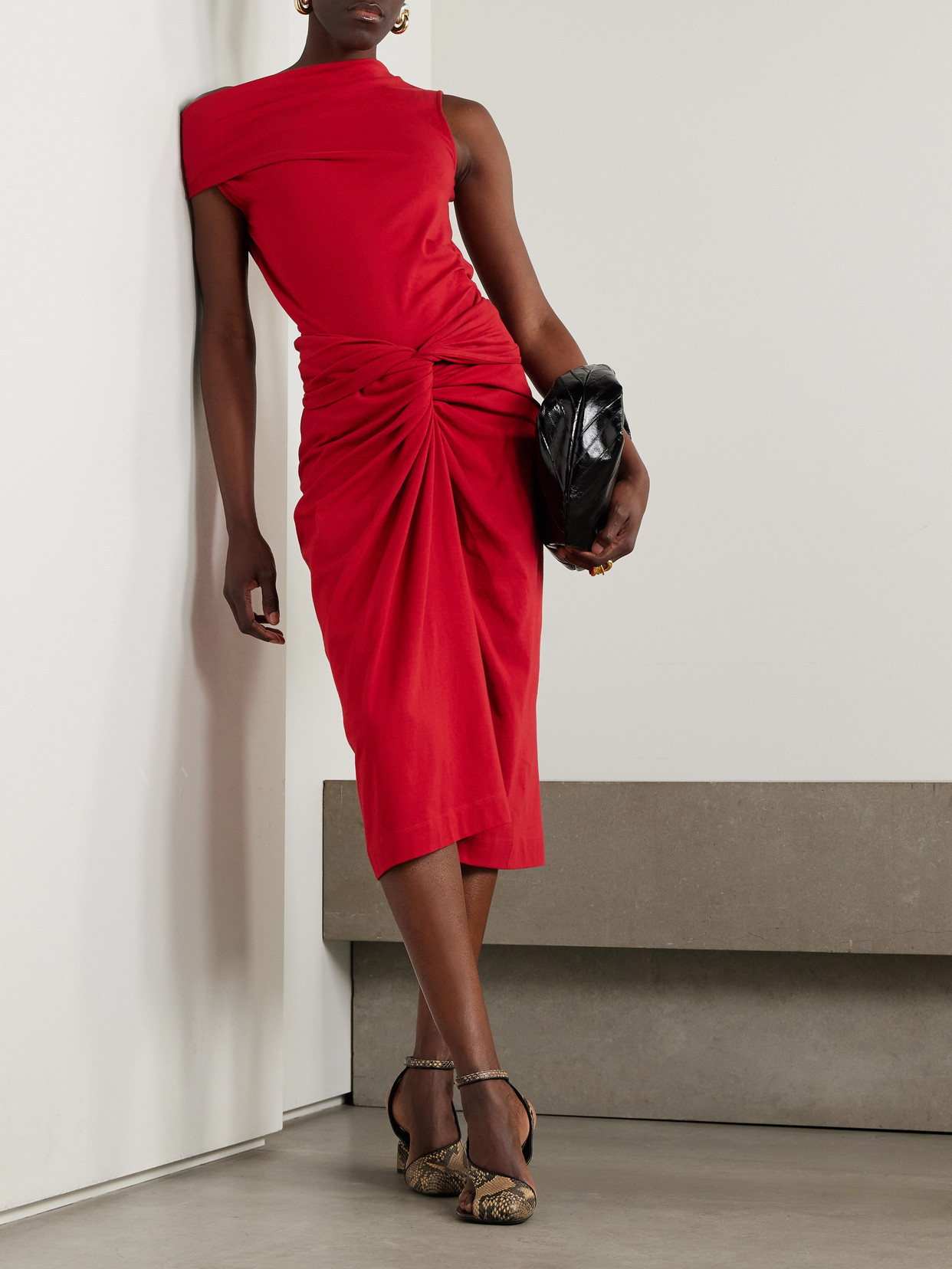 Shop Dries Van Noten Off-the-shoulder Draped Cotton-jersey Top In Red