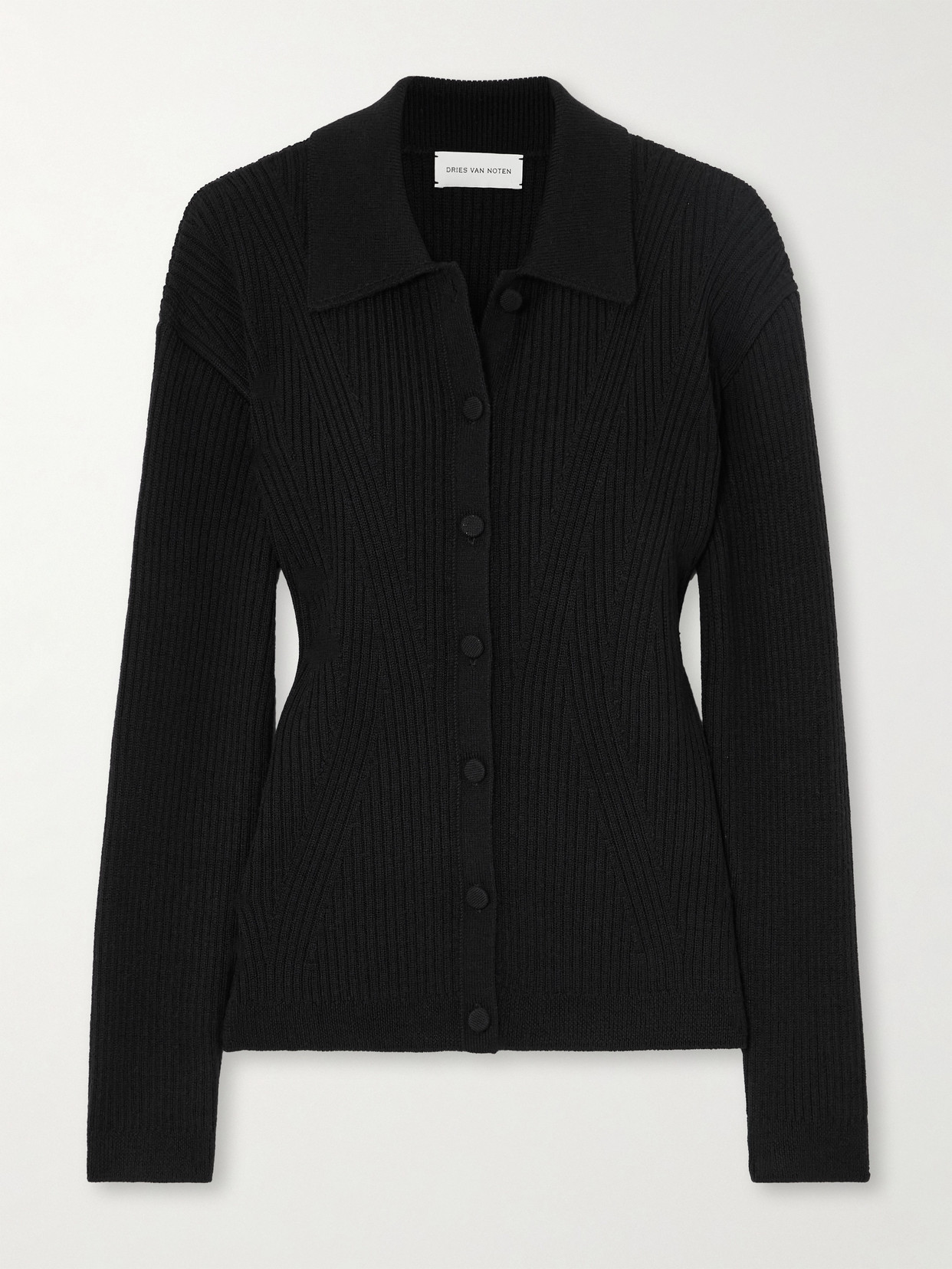 DRIES VAN NOTEN RIBBED-KNIT WOOL-BLEND CARDIGAN