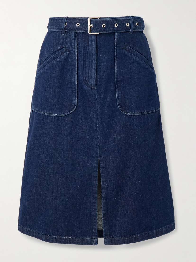 Dries Van Noten Belted Denim Midi Skirt