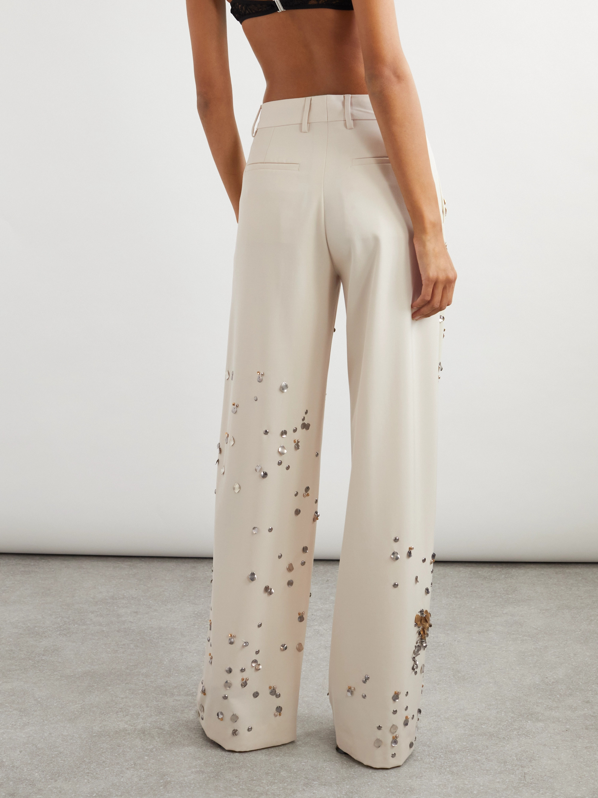 Dries Van Noten Embellished wool-twill wide-leg pants