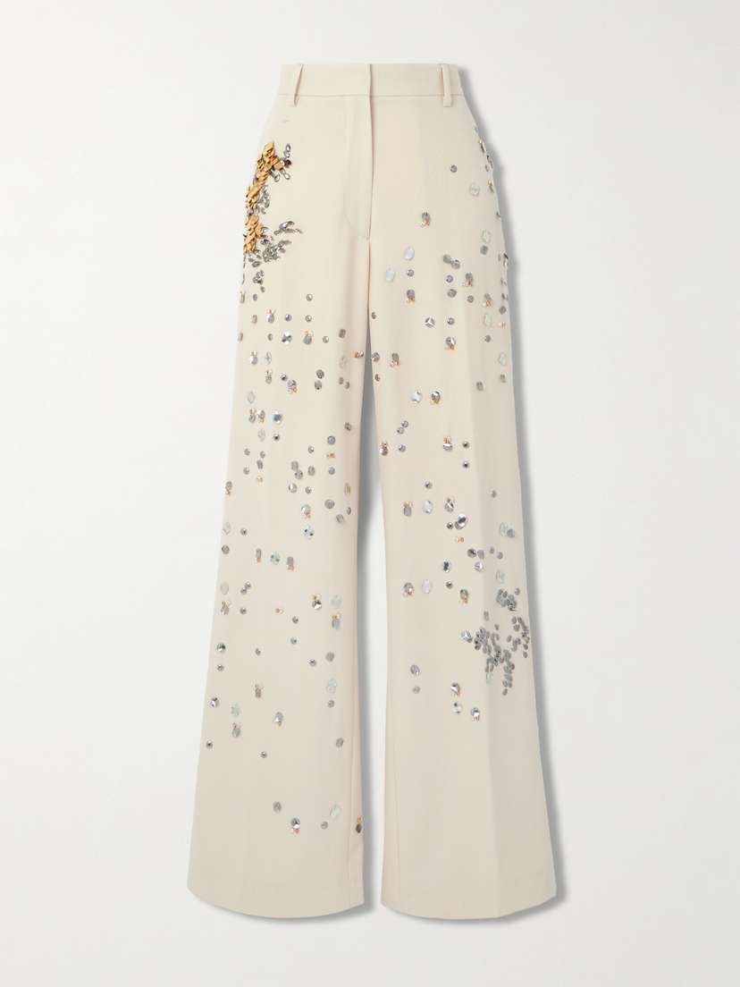Dries Van Noten Embellished Wool-twill Wide-leg Pants