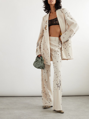 Dries Van Noten Embellished wool-twill wide-leg pants