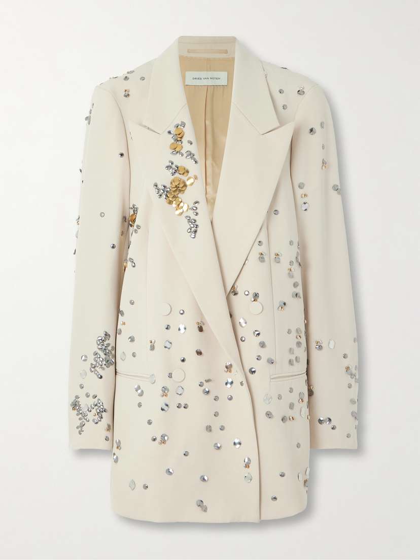 Dries Van Noten Double-breasted Embellished Wool-twill Blazer