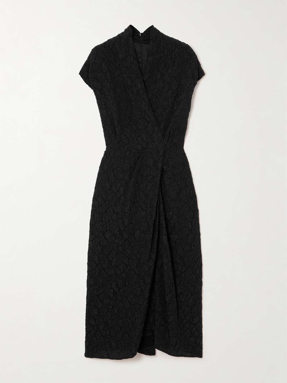 wrap-effect cloqué midi dress