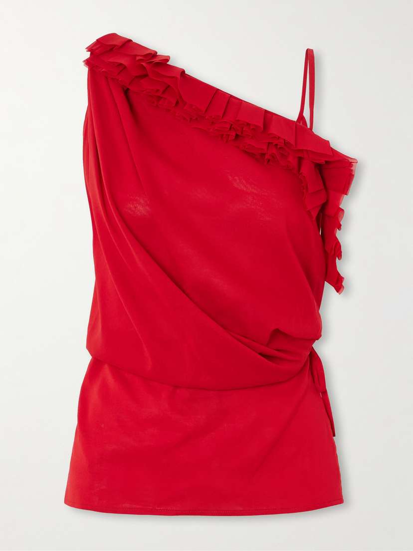 Dries Van Noten Asymmetric Ruffled Silk-blend Wrap Top