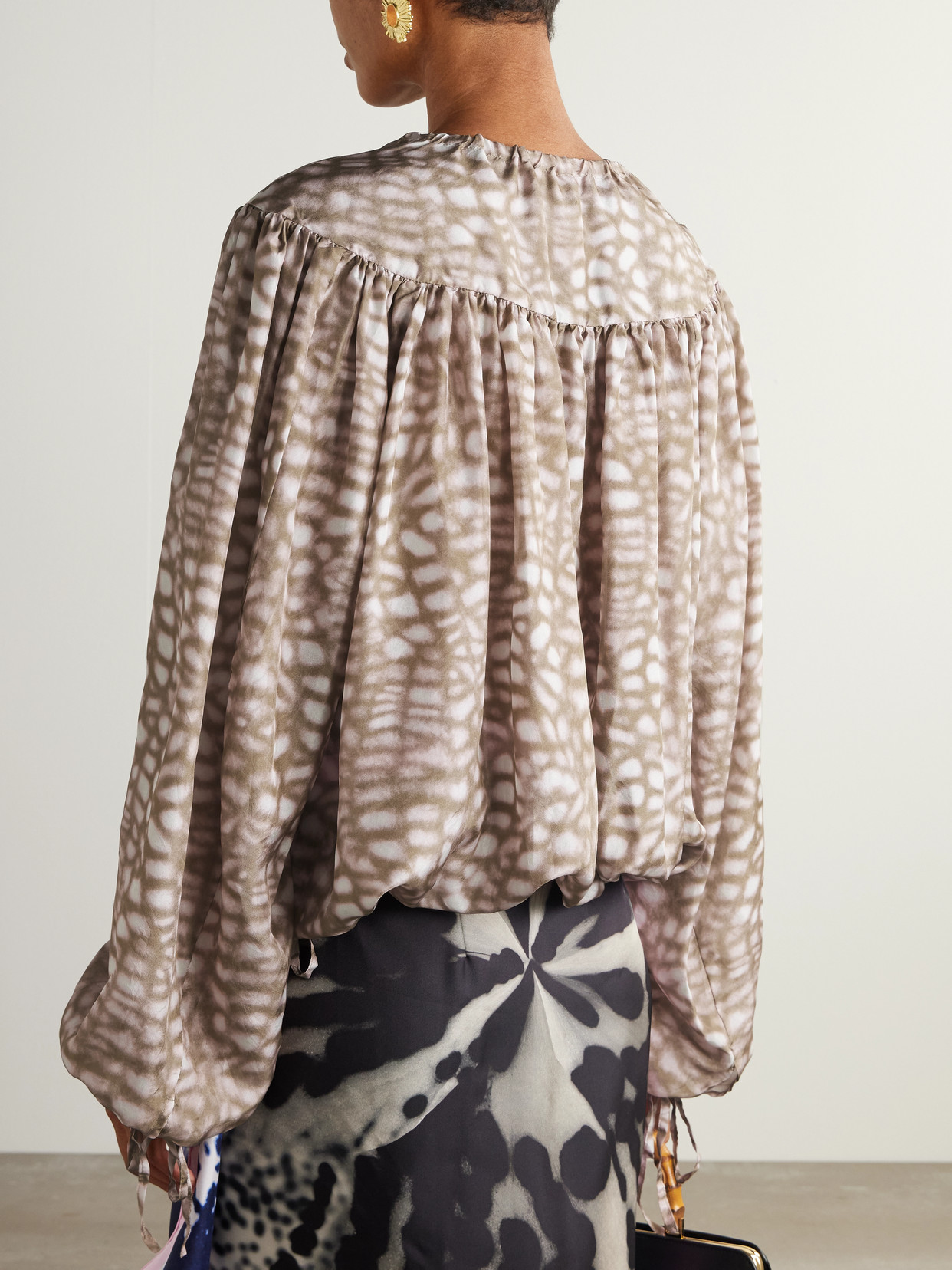 Shop Dries Van Noten Printed Silk-satin Blouse In Neutrals