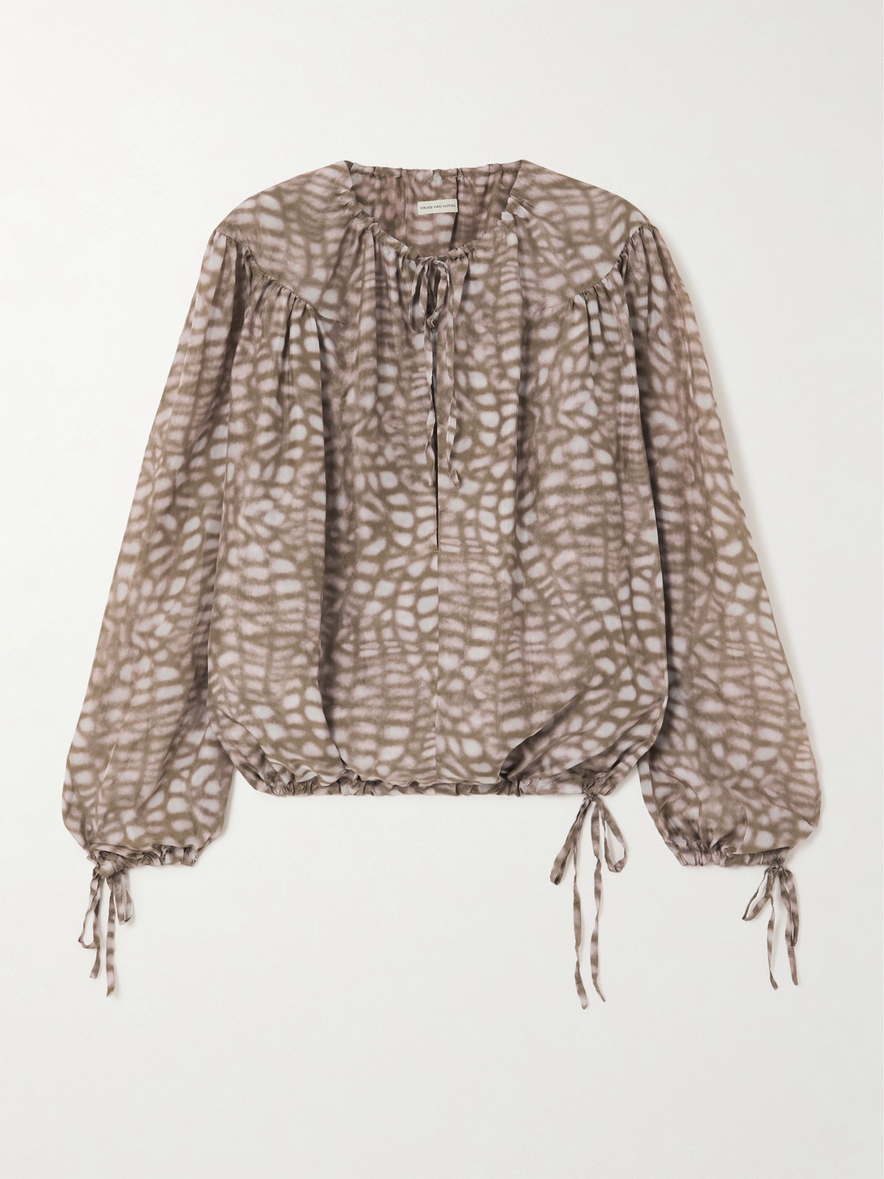 Shop Dries Van Noten Printed Silk-satin Blouse In Neutrals