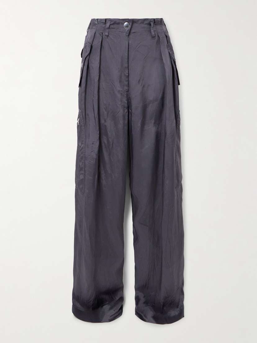 Dries Van Noten Pleated Crinkled Satin-twill Wide-leg Cargo Pants
