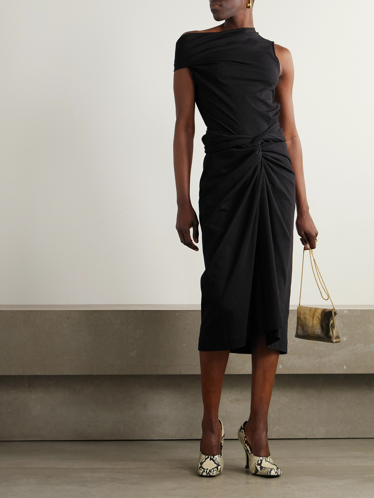 Dries Van Noten Off-the-shoulder Draped Cotton-jersey Top In Black