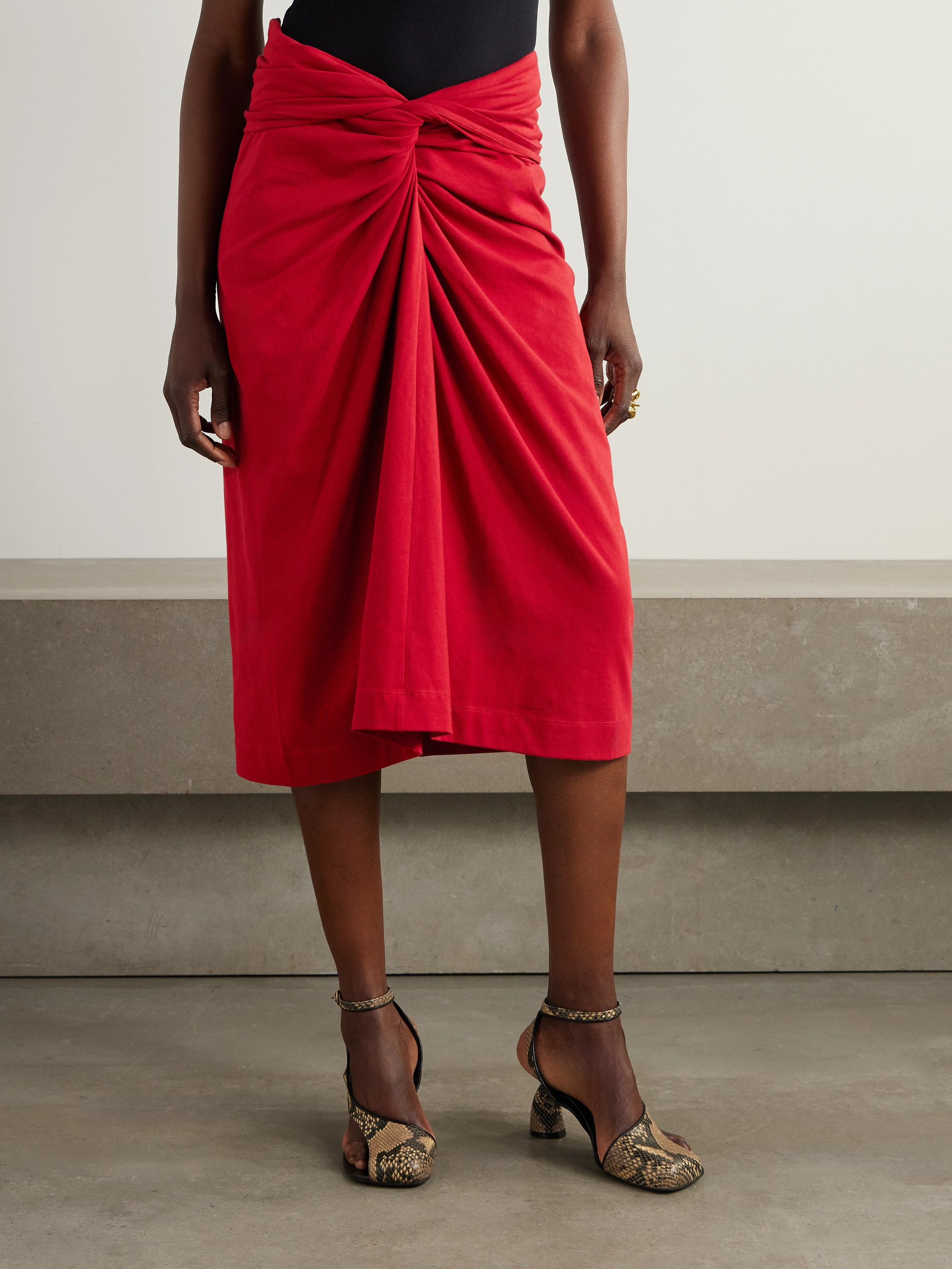Dries Van Noten Knotted cotton-jersey midi skirt