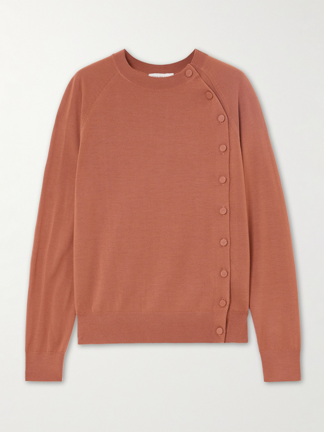 Dries Van Noten Asymmetric Merino Wool Cardigan In Orange