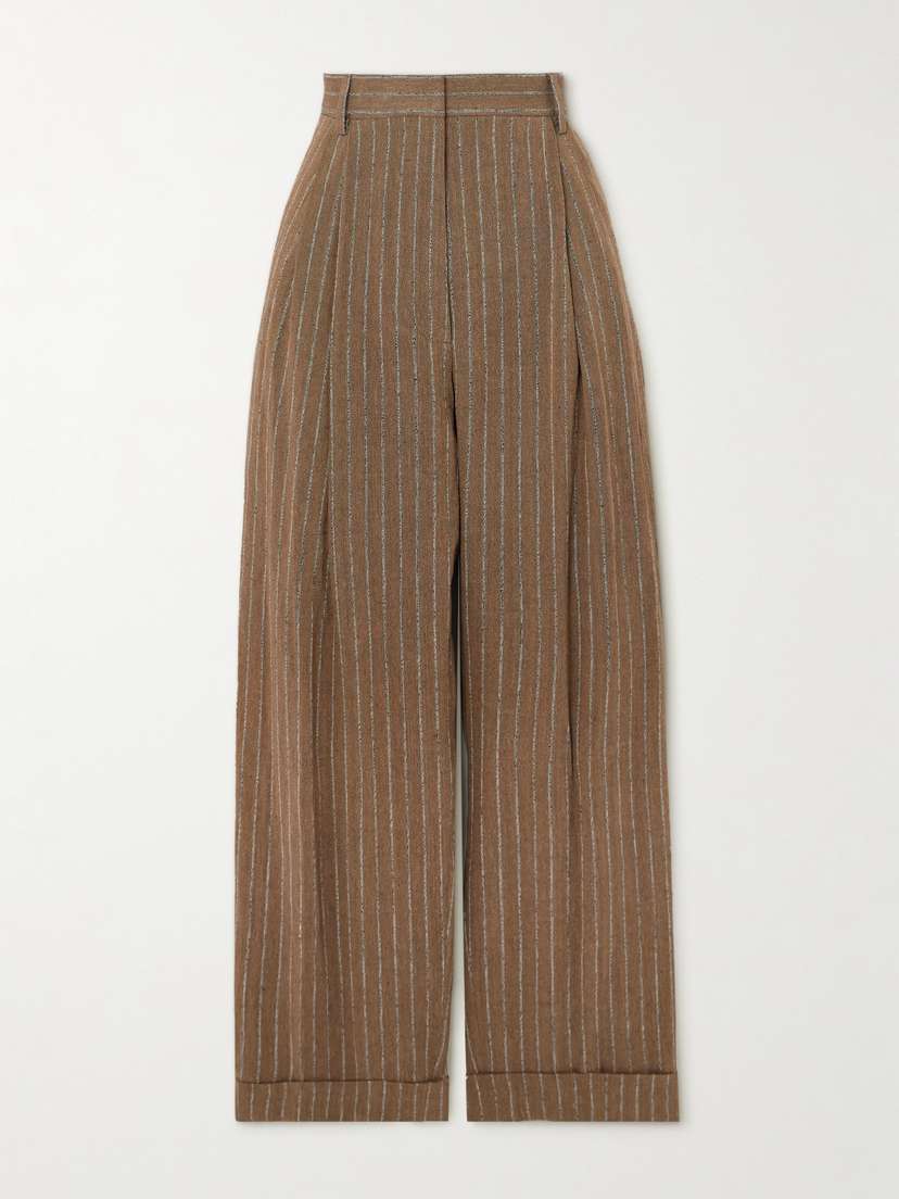 Dries Van Noten Pleated Striped Linen-blend Straight-leg Pants