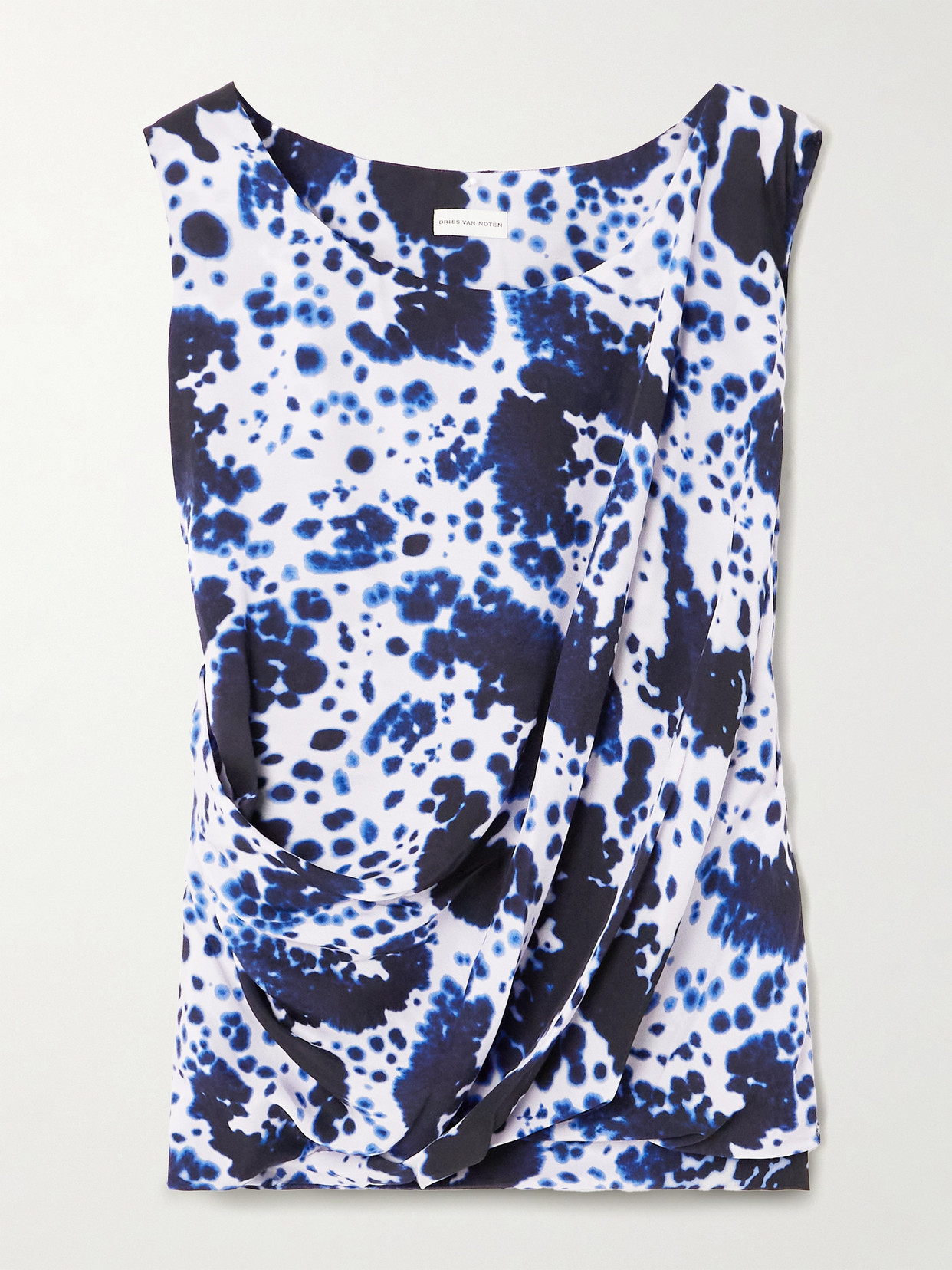 Dries Van Noten Cot Orchid Petal Print Draped Top In Blue