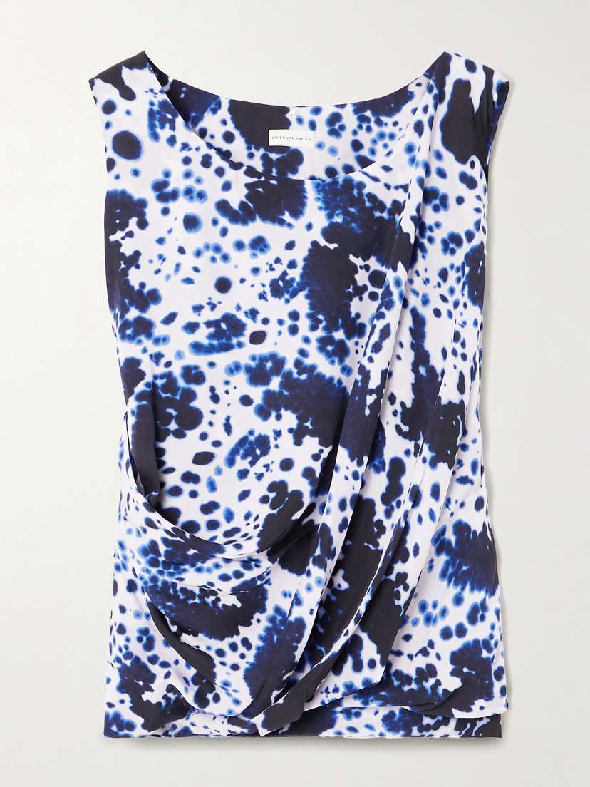 Dries Van Noten Draped Printed Satin Top