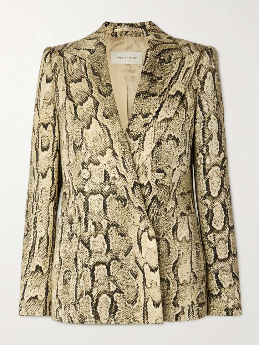 Dries Van Noten Double-breasted Snake-print Woven Blazer