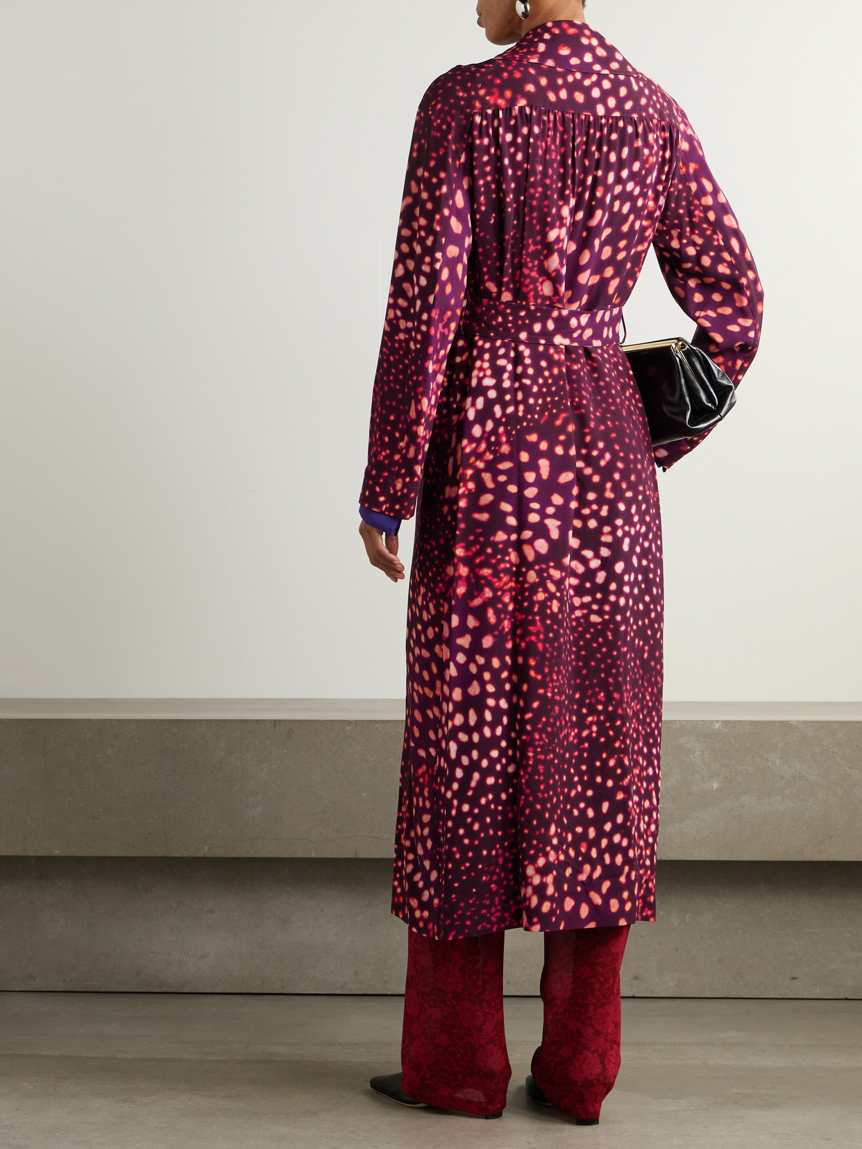 Dries Van Noten Womens Auber Abstract-print Belted Woven Midi Dress In Pink