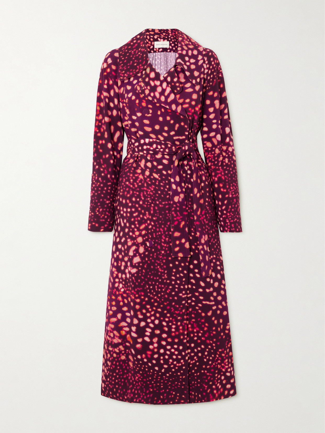 Dries Van Noten - Double-breasted Belted Printed Crepe Trench Coat - Pink
