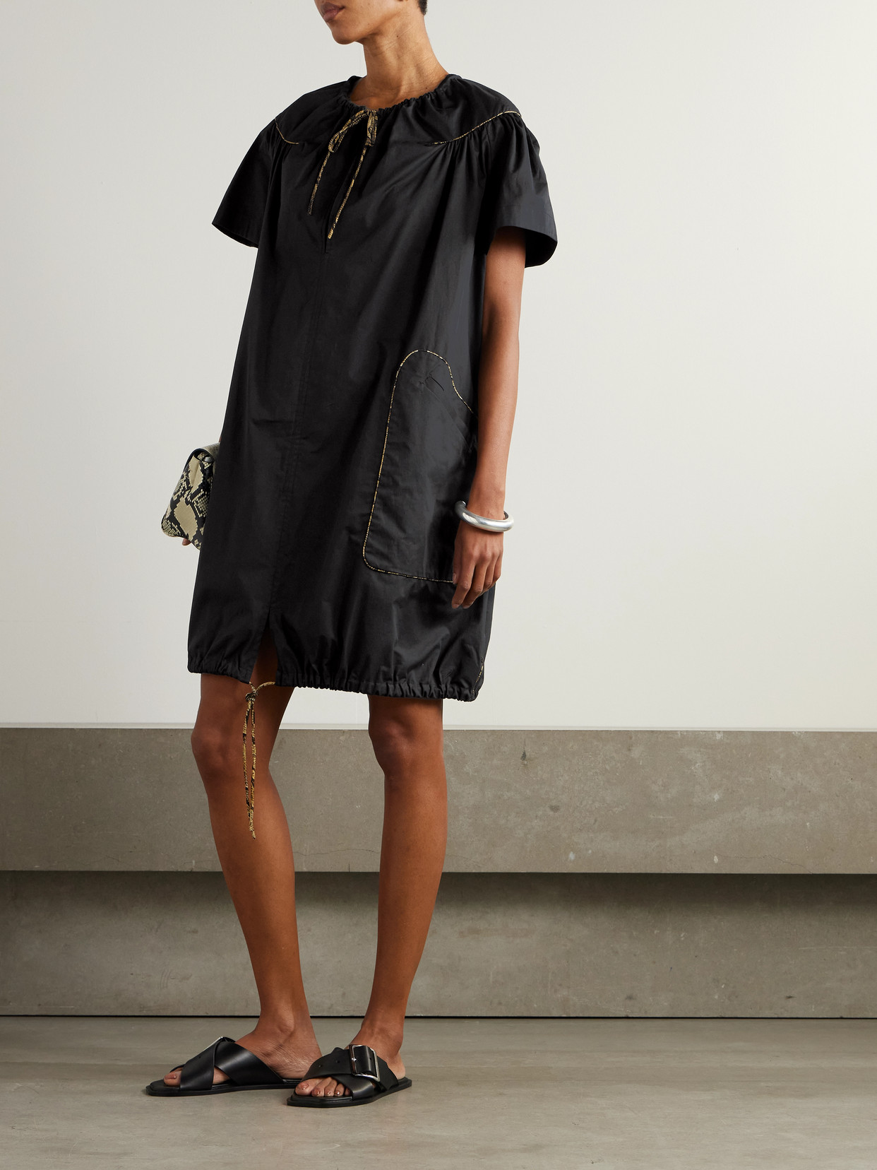 Shop Dries Van Noten Cotton-poplin Mini Dress In Black