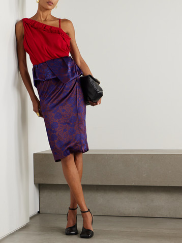 Dries Van Noten Wrap-effect satin-jacquard midi skirt