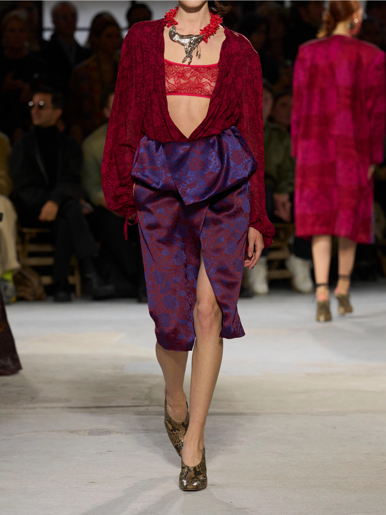 Wrap-Effect Satin-Jacquard Midi