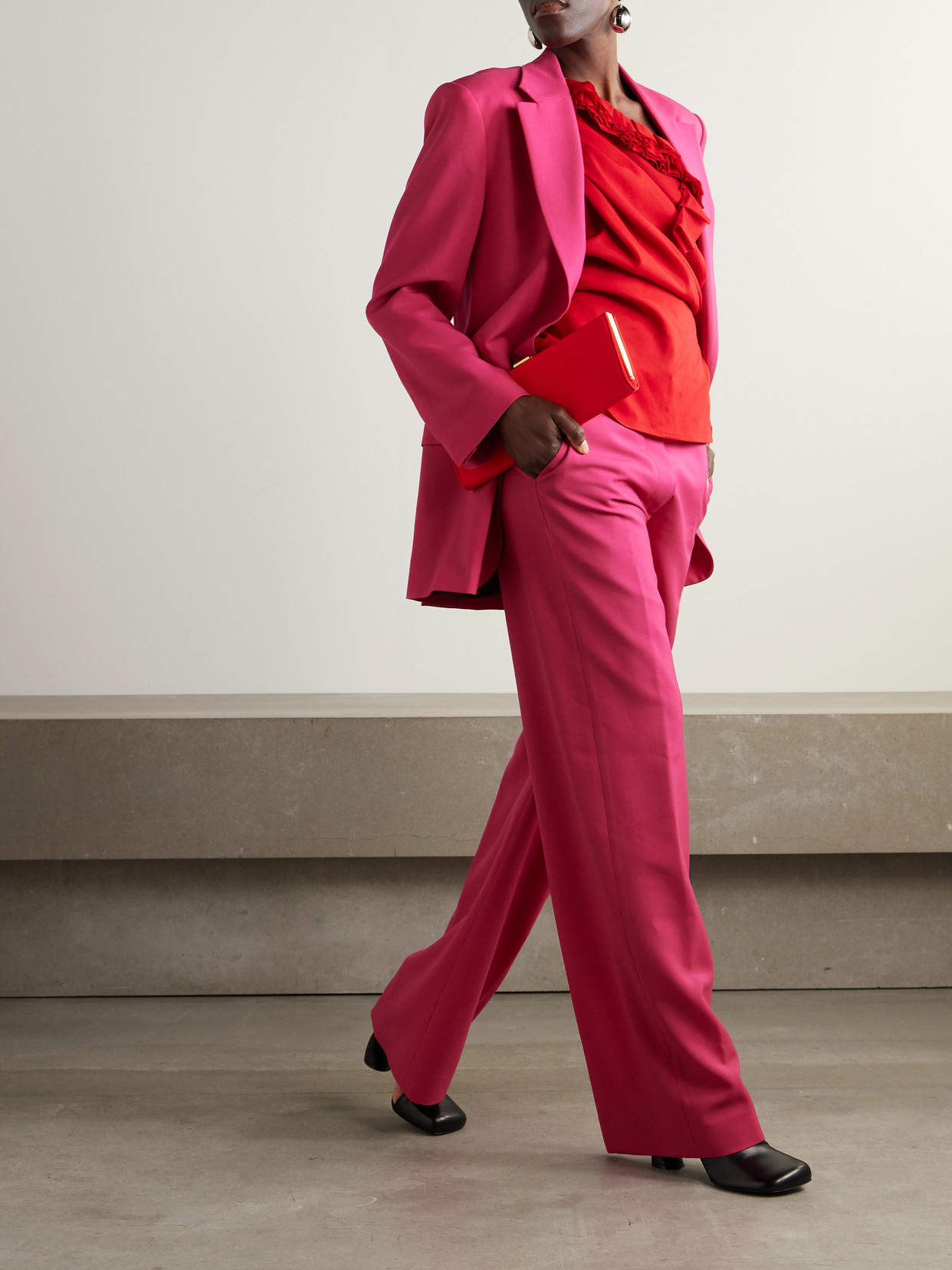 Shop Dries Van Noten Wool And Mohair-blend Twill Straight-leg Pants In Pink