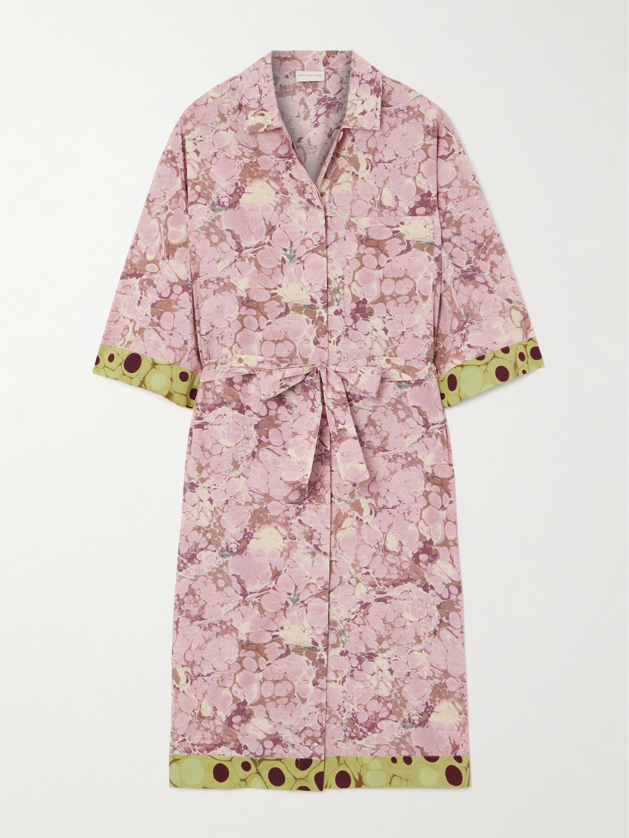 Dries Van Noten - Belted Printed Cotton-poplin Mini Shirt Dress - Blush