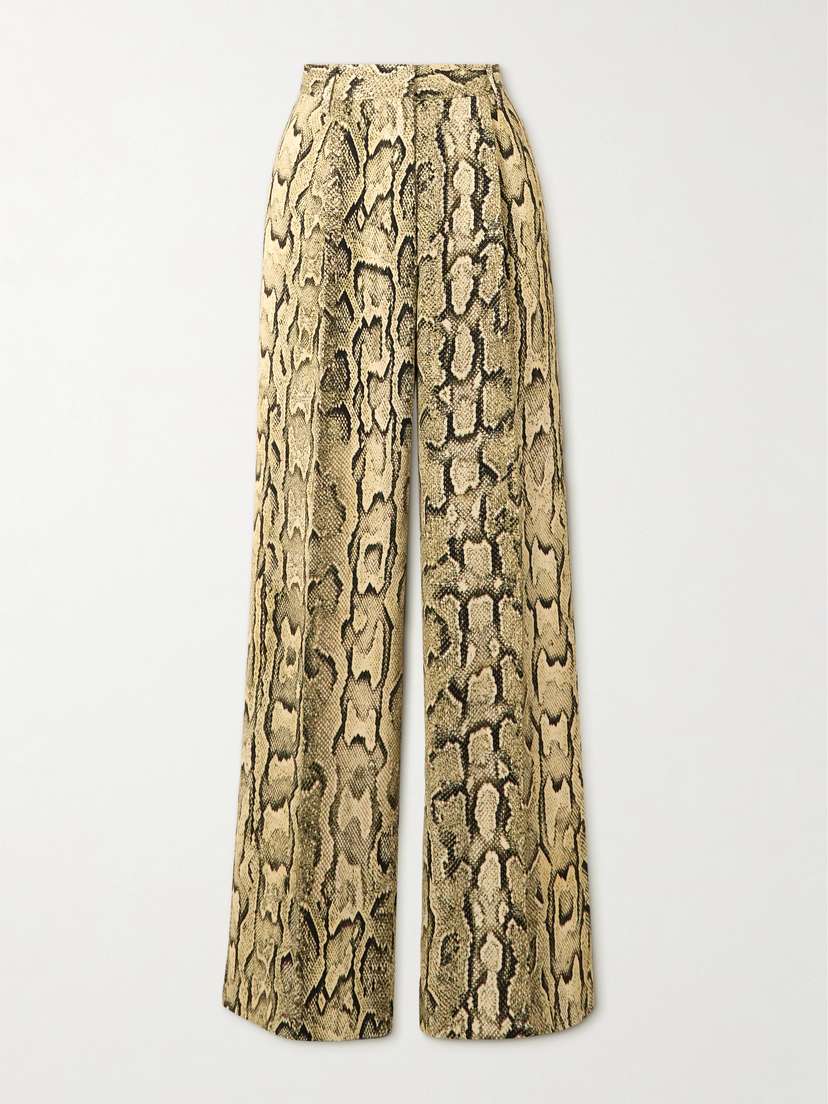 Dries Van Noten Pleated Snake-print Woven Straight-leg Pants