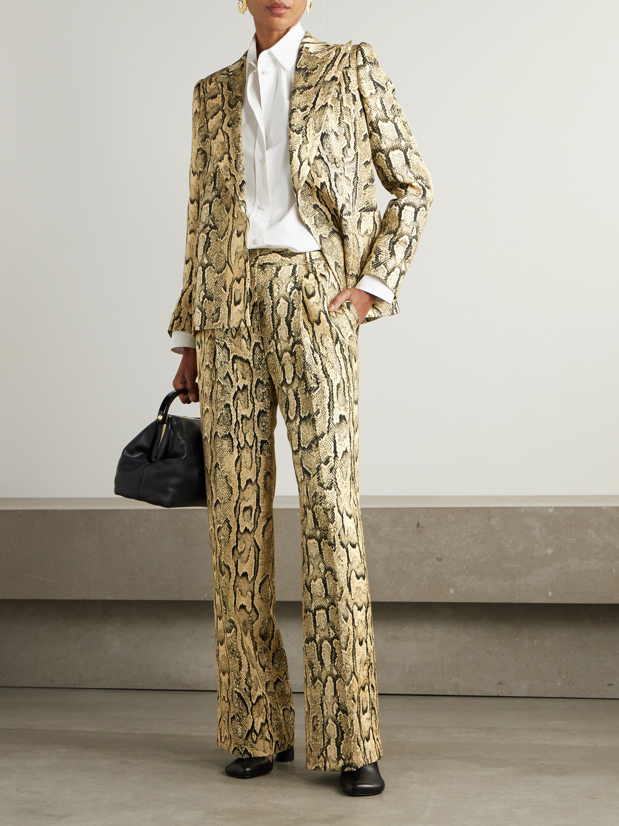 Dries Van Noten Pleated Snake-print Jersey Straight-leg Pants In Animal Print