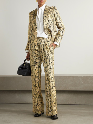 Dries Van Noten Pleated snake-print woven straight-leg pants