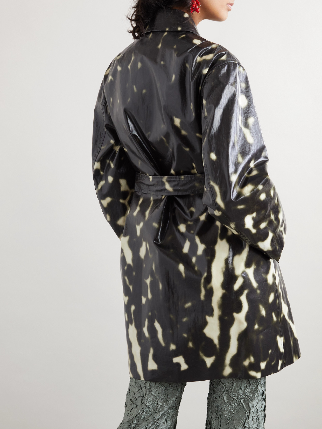 Dries Van Noten Belted Printed Coated Cotton-canvas Trench Coat In Black