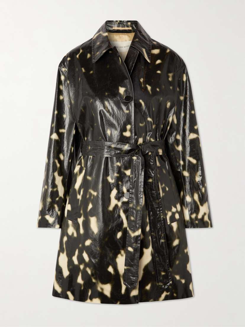 Dries Van Noten Belted Printed Coated Cotton-canvas Trench Coat