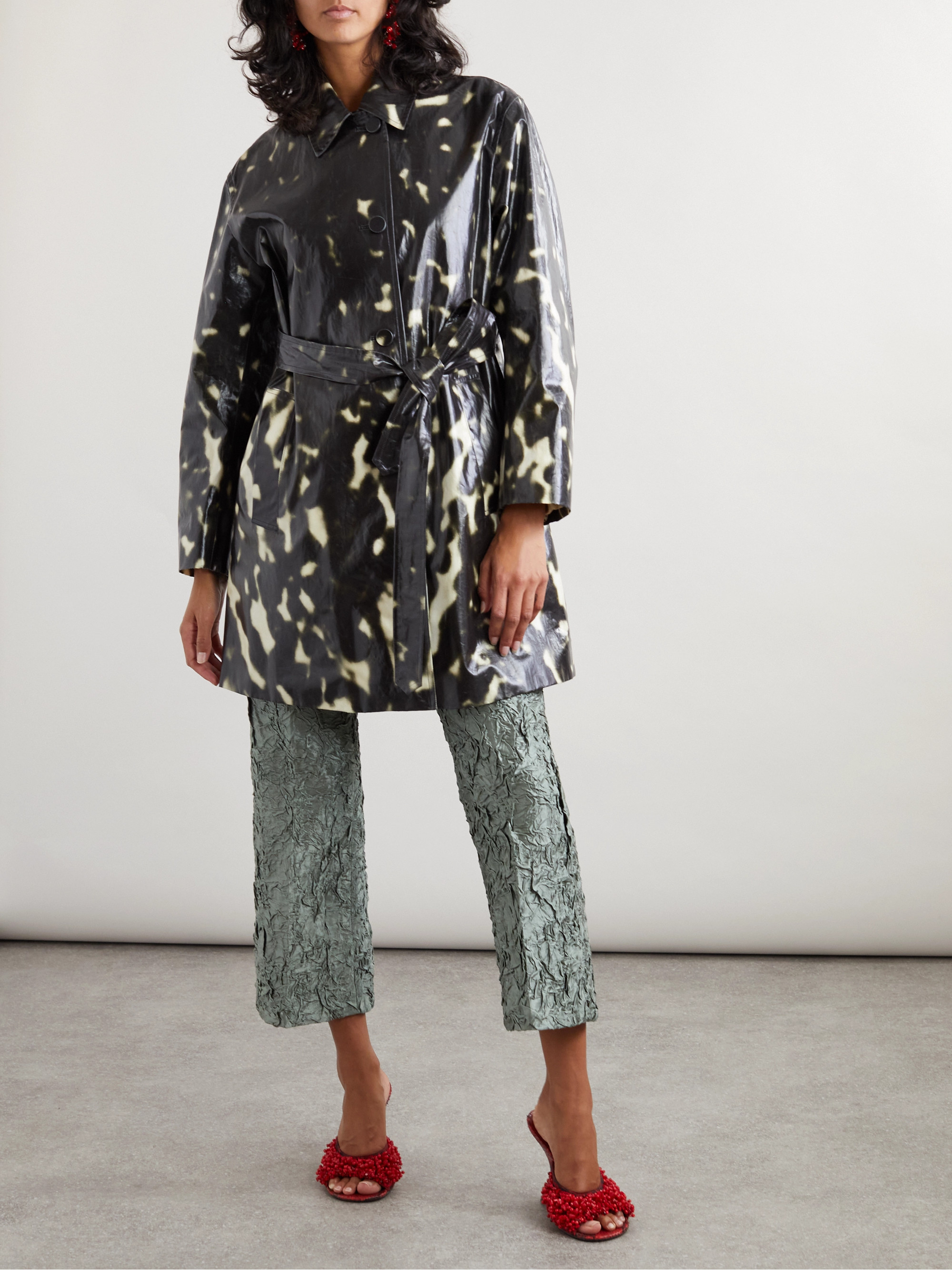Dries Van Noten Belted printed coated cotton-canvas trench coat